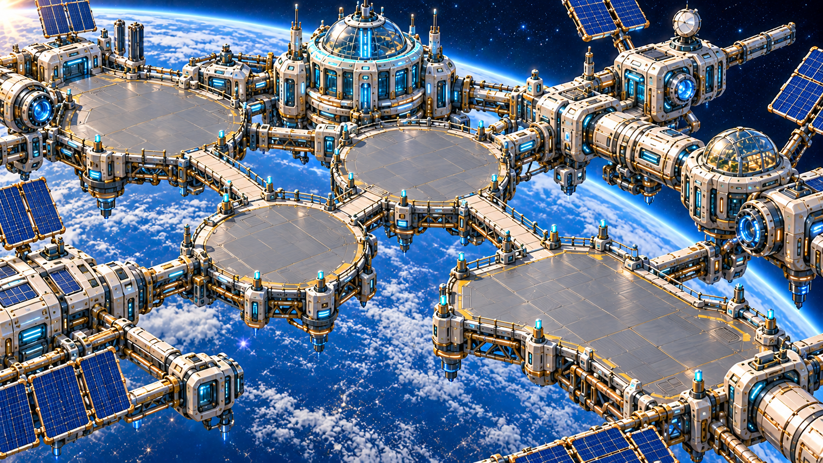 Illustrated orbital campaign landscape above a planet